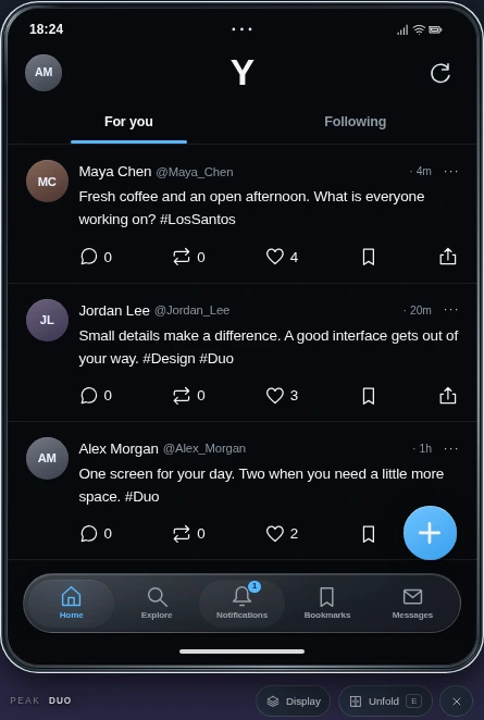Y’s original feed and profile interface.
